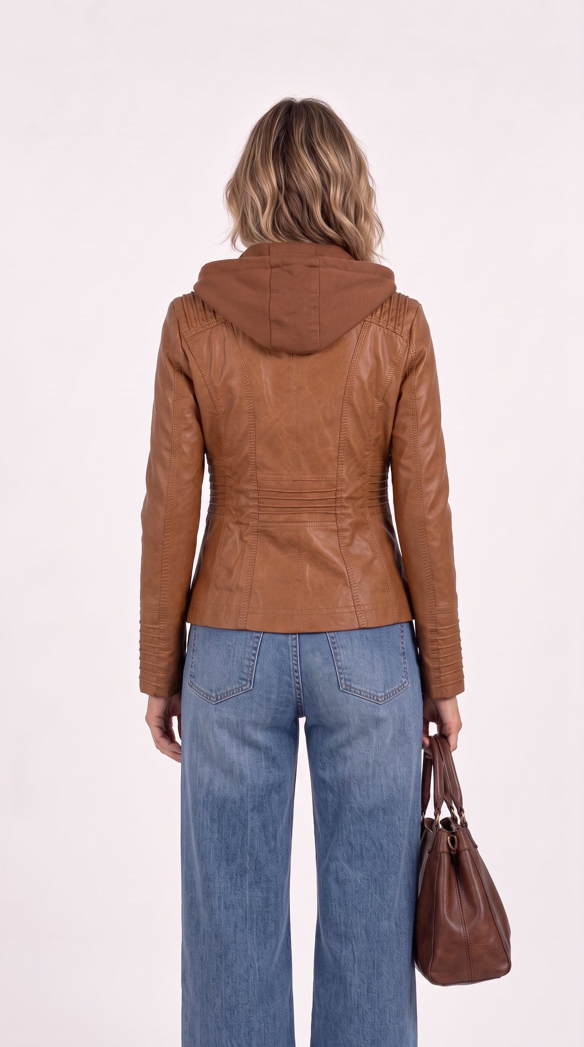 Olivia | Chaqueta biker efecto piel con capucha desmontable y cremalleras