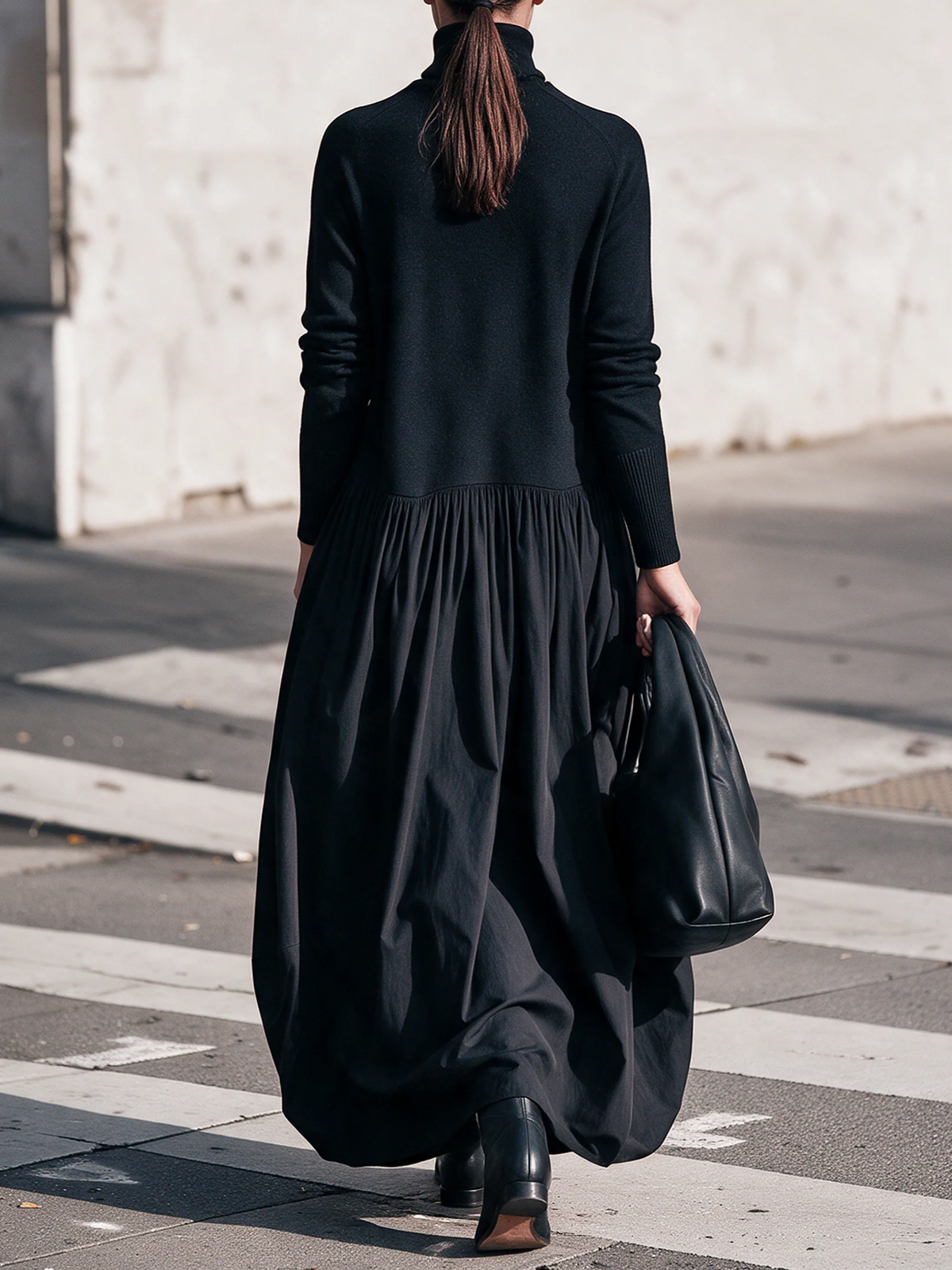 Vestido largo oversize de cuello alto con bolsillos