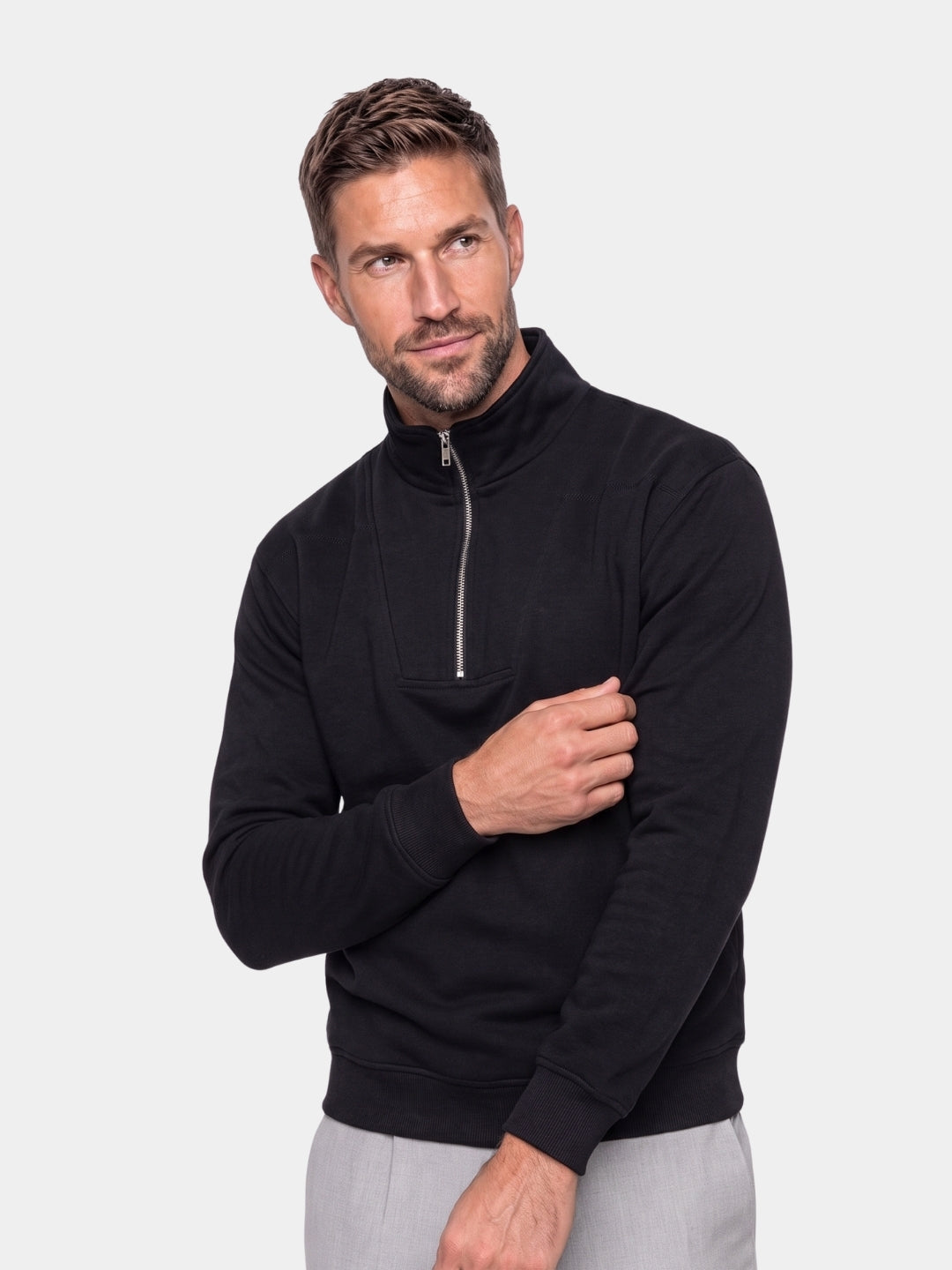 Sudadera Deportiva con Cremallera y Solapa Negra - Cross & Crown
