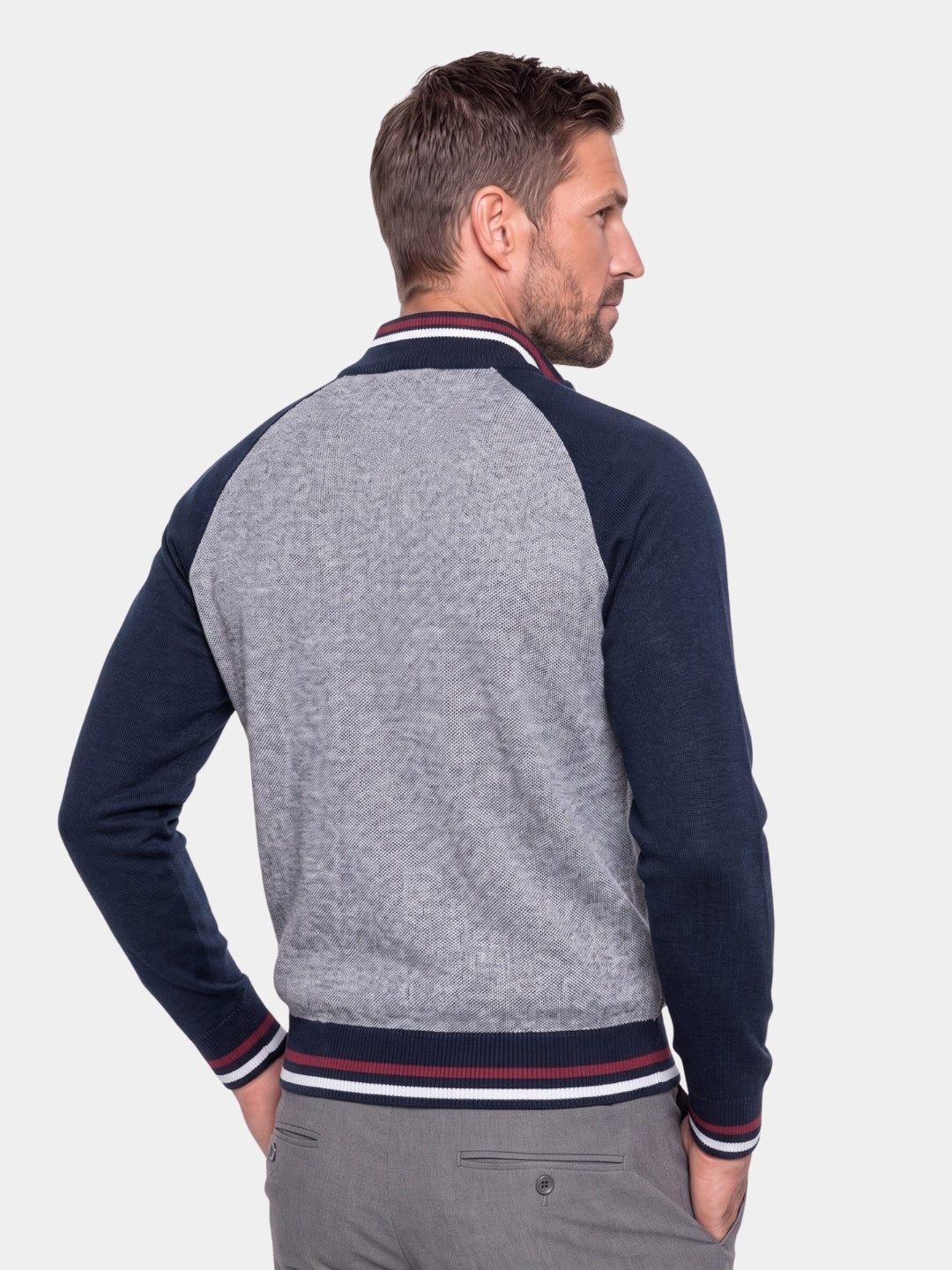 Cardigan de Cuello Alto con Bloque de Color y Cierre - Cross & Crown