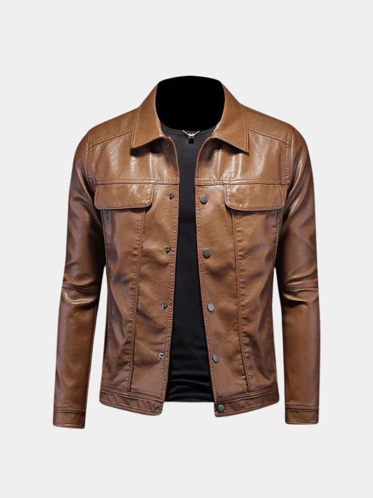 Chaqueta de Cuero Rebelde Bronce – Cross & Crown