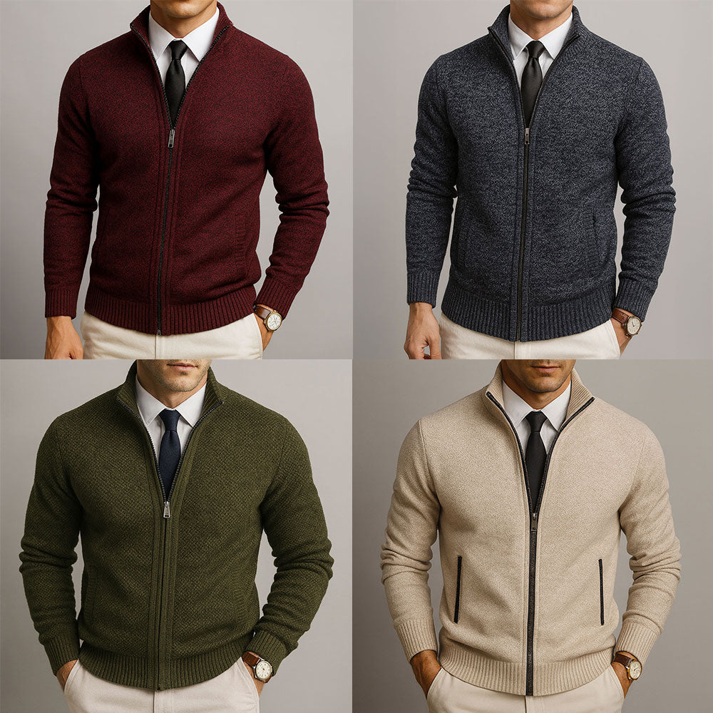 Jersey Hombre Cremallera Completa Lana Jaspeada Cuello Alto