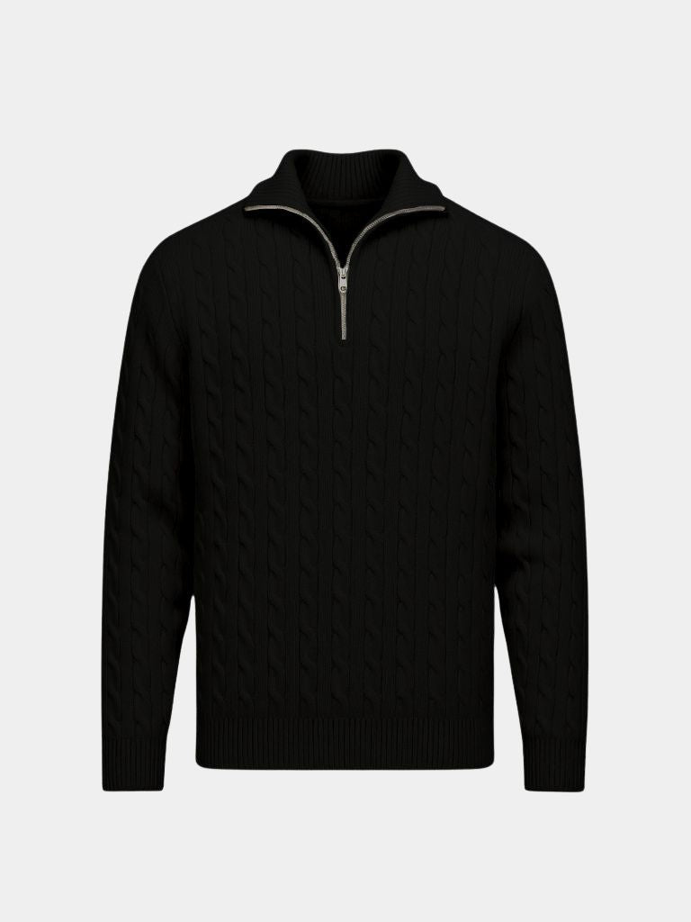Suéter de Cuello con Cierre de Punto Trenzado Premium - Cross & Crown