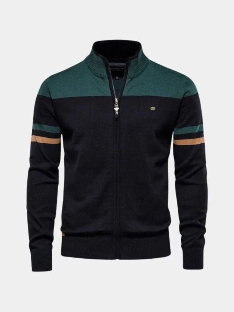 Suéter Cardigan con Cierre y Cuello Alto - Cross & Crown