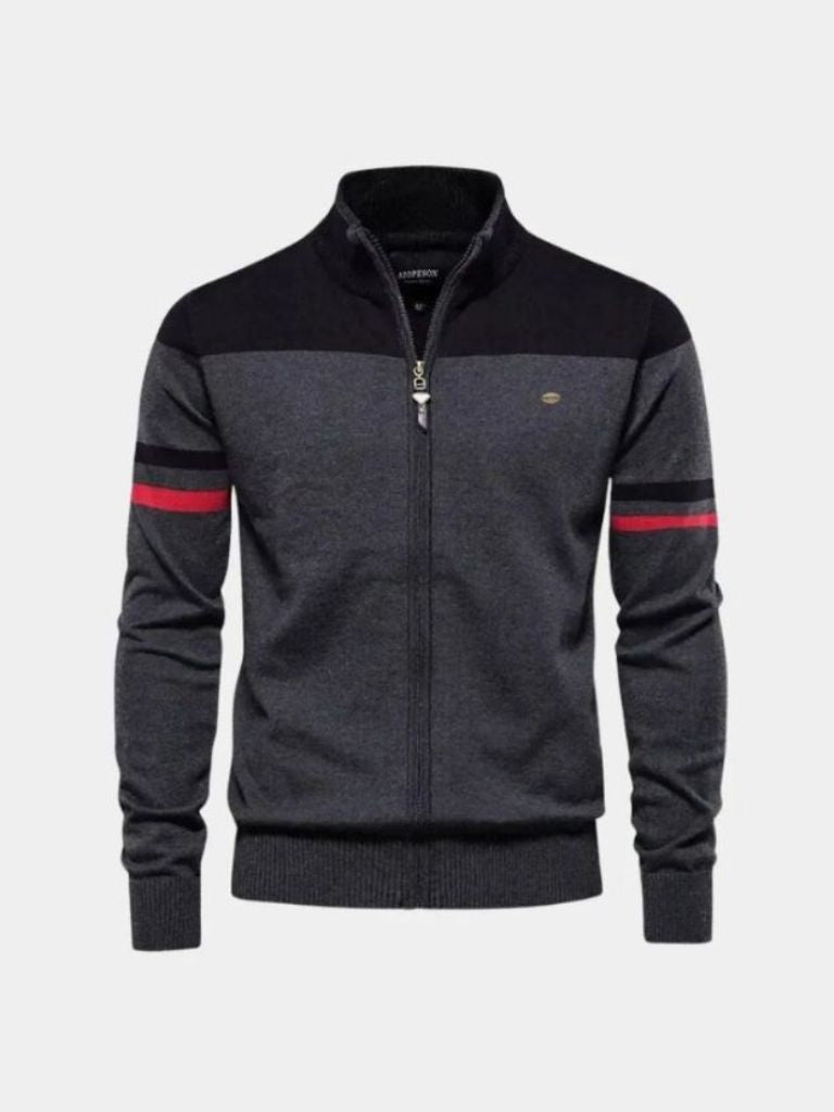 Suéter Cardigan con Cierre y Cuello Alto - Cross & Crown