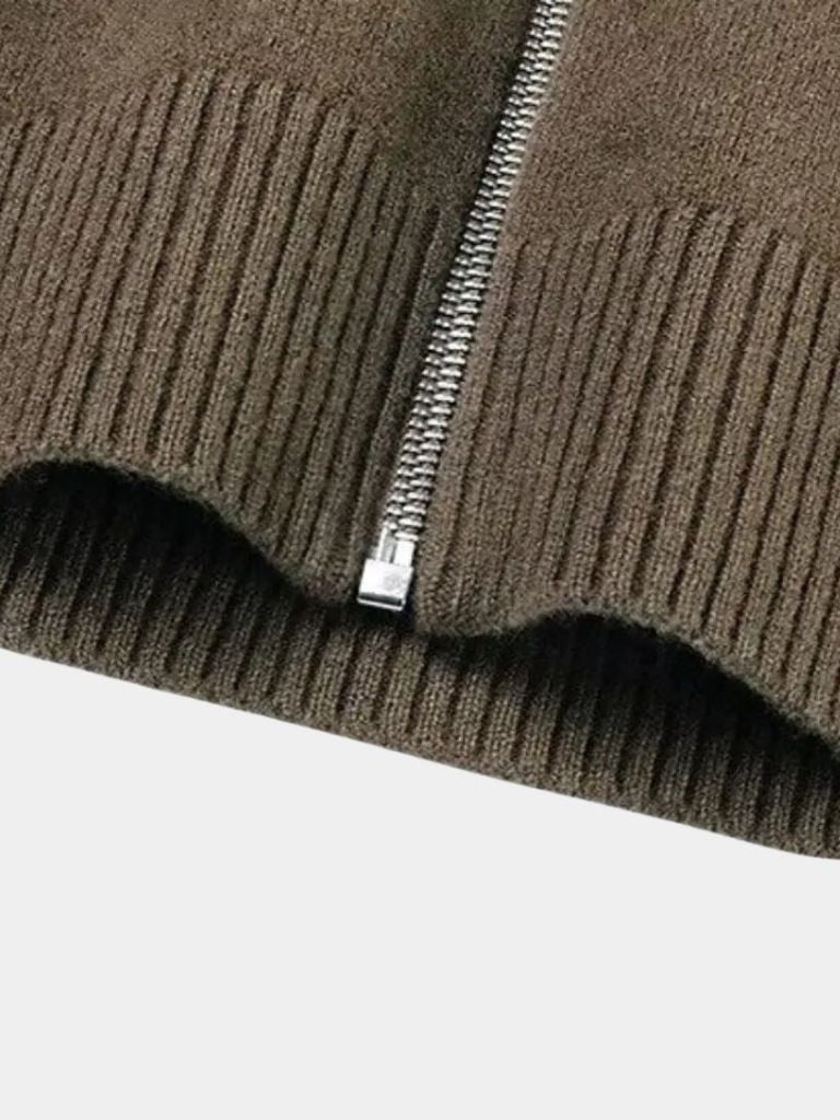 Suéter de Cachemira con Cremallera y Cuello Alto - Cross & Crown