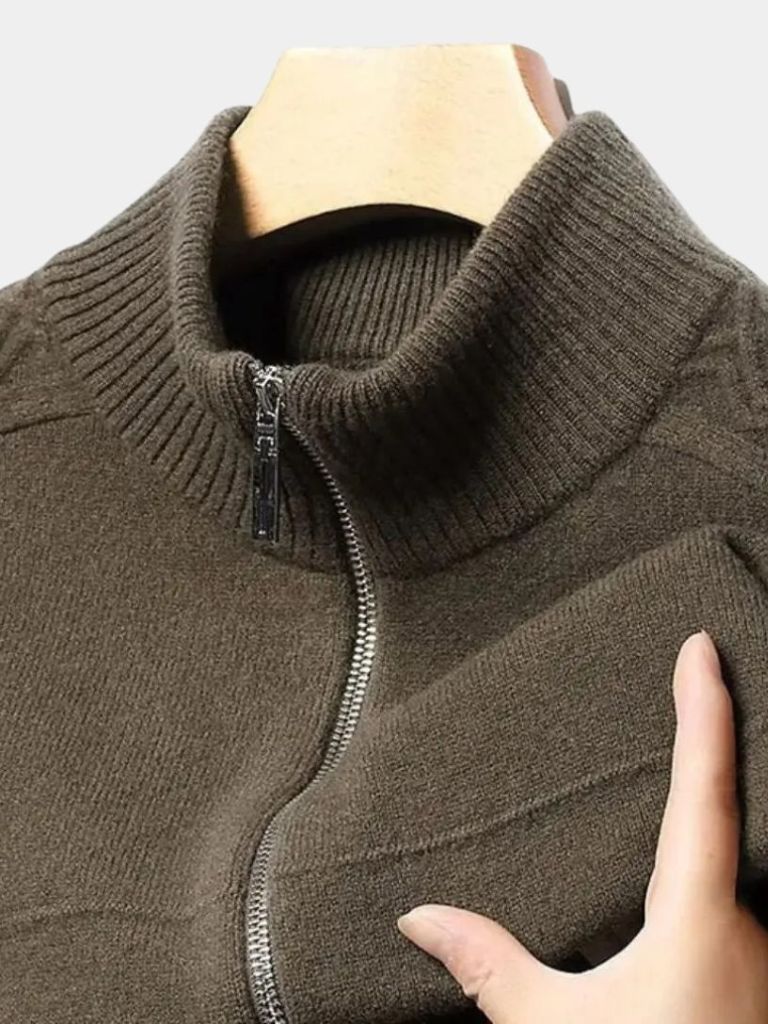 Suéter de Cachemira con Cremallera y Cuello Alto - Cross & Crown