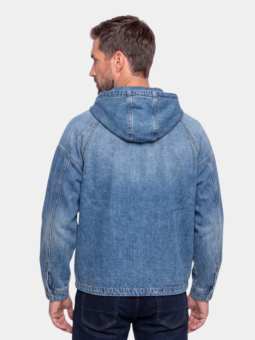 Chaqueta con Capucha de Mezclilla Artisan Denim Smock con Cierre de Cuarto - Cross & Crown