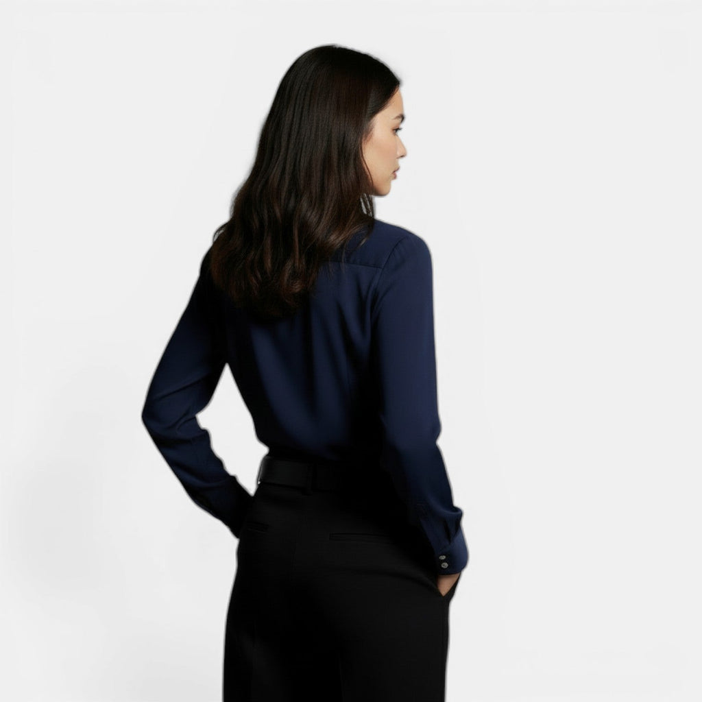 Camisa Mujer Holgada con Solapa y Botones Manga Larga