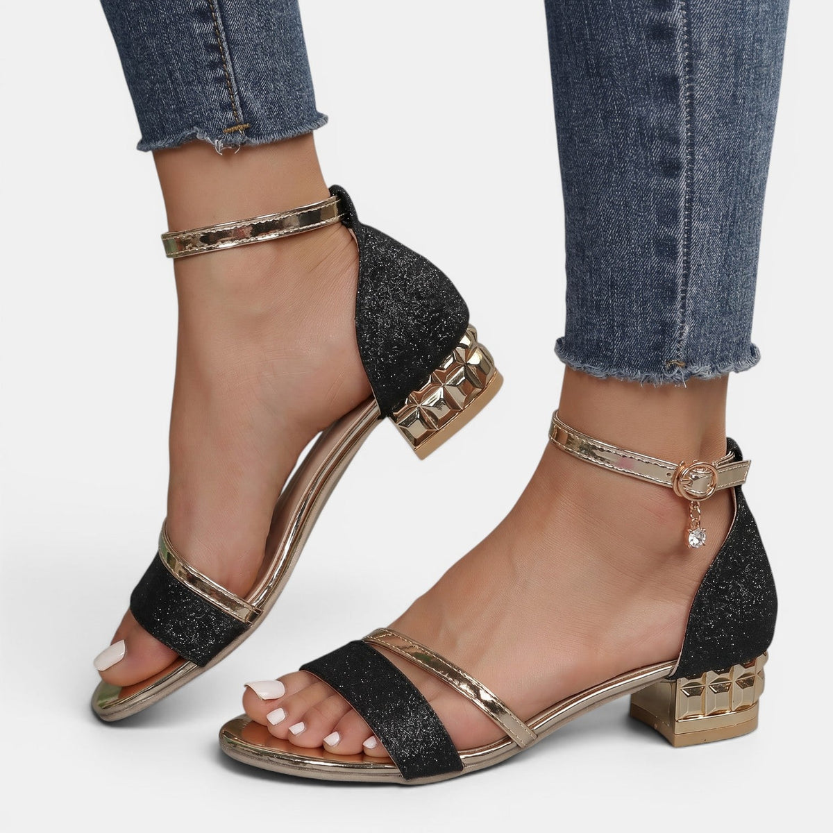 Sandalias Tacón Bajo Elegantes Mujer
