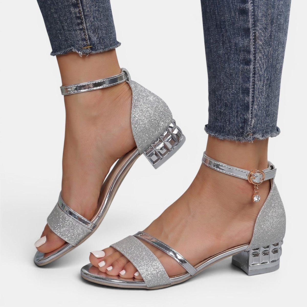 Sandalias Tacón Bajo Elegantes Mujer