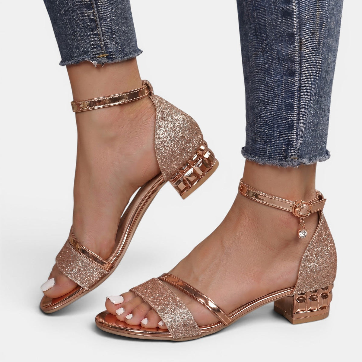 Sandalias Tacón Bajo Elegantes Mujer