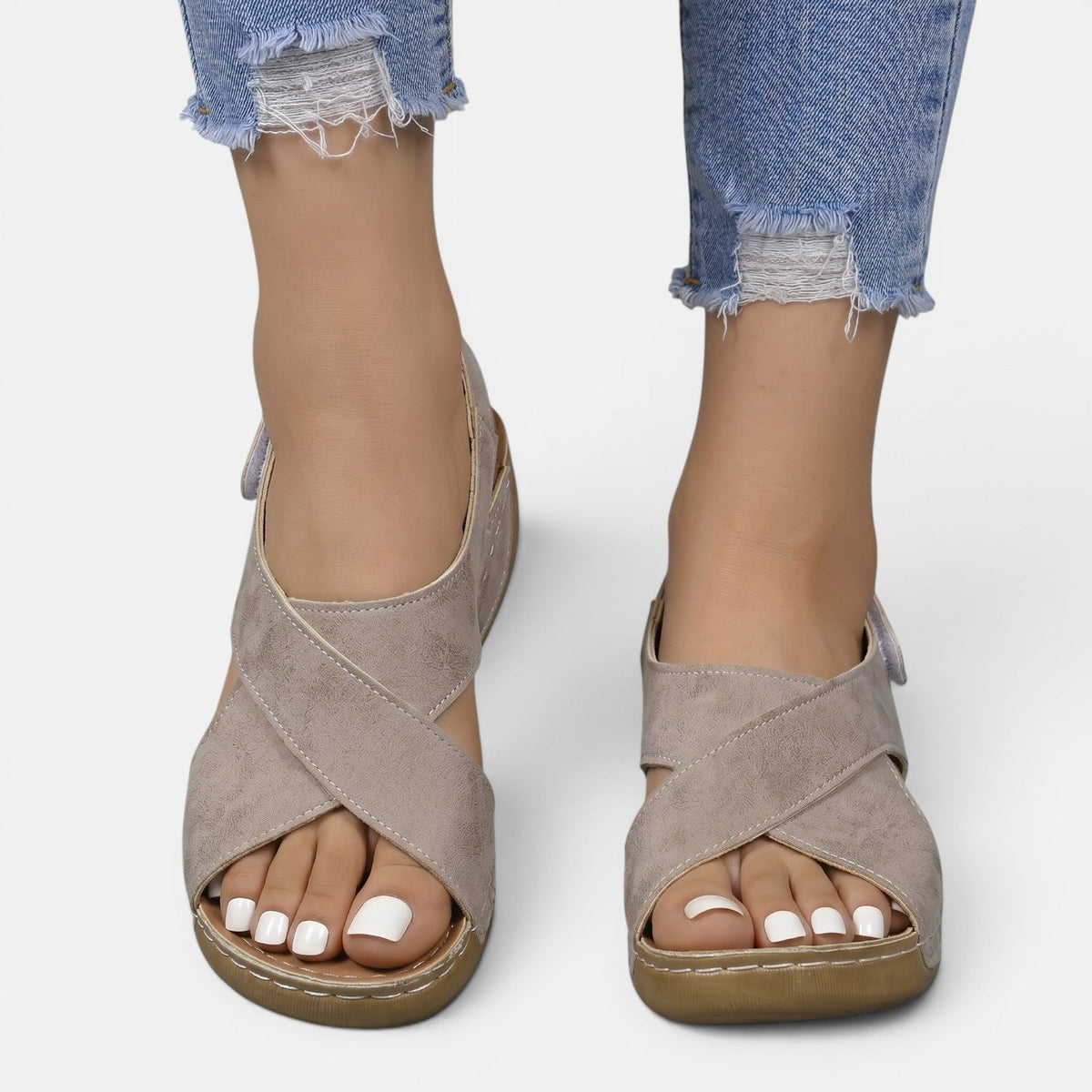 Sandalias Mujer Cuña Plataforma Piel