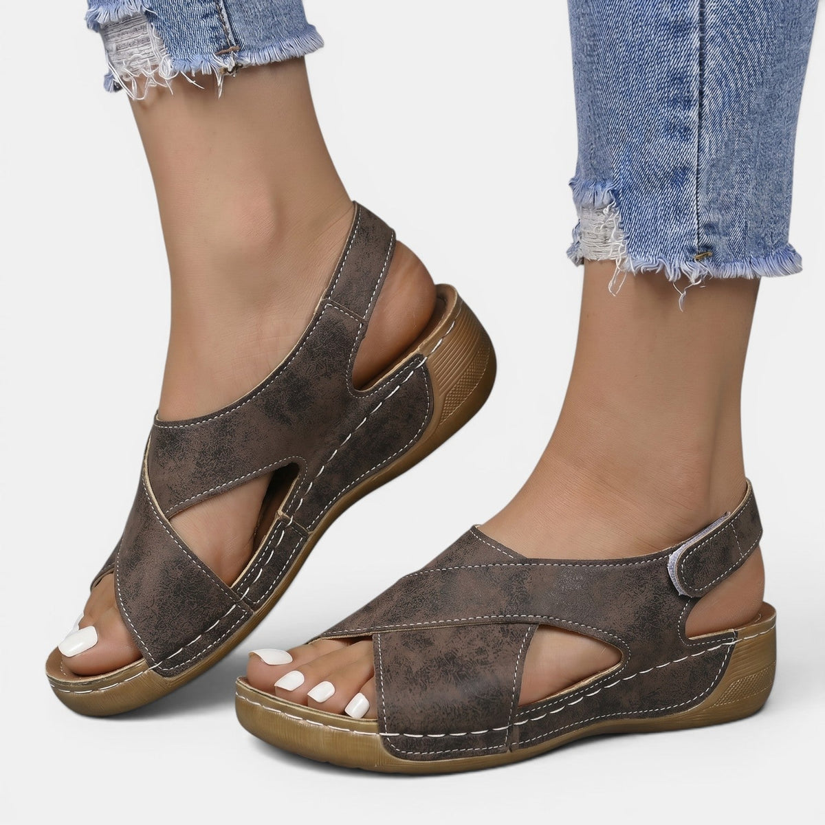 Sandalias Mujer Cuña Plataforma Piel