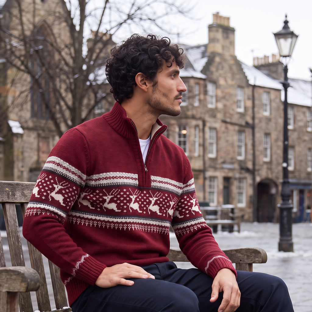 Jersey Navideño Hombre Fair Isle Media Cremallera