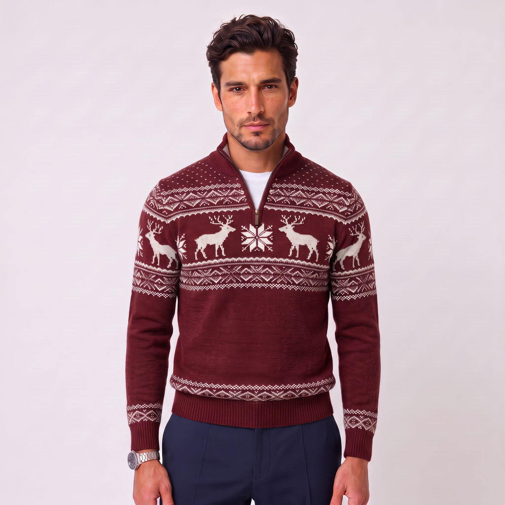 Jersey Navideño Hombre Fair Isle Media Cremallera
