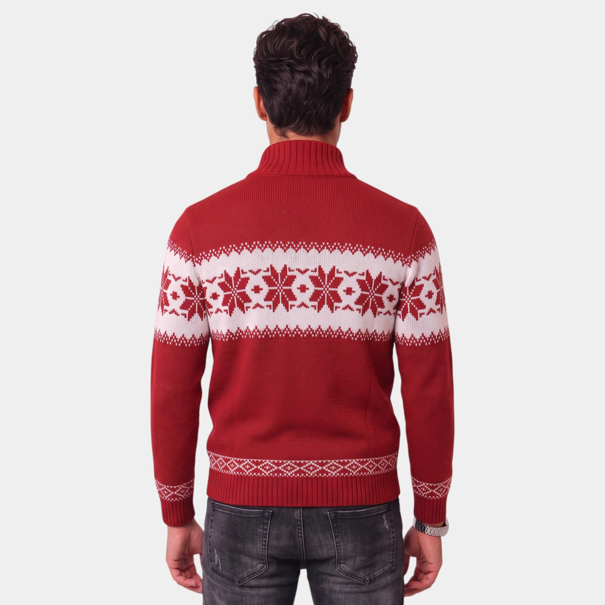 Jersey Navideño Hombre Punto Jacquard Rojo Cuello Alto