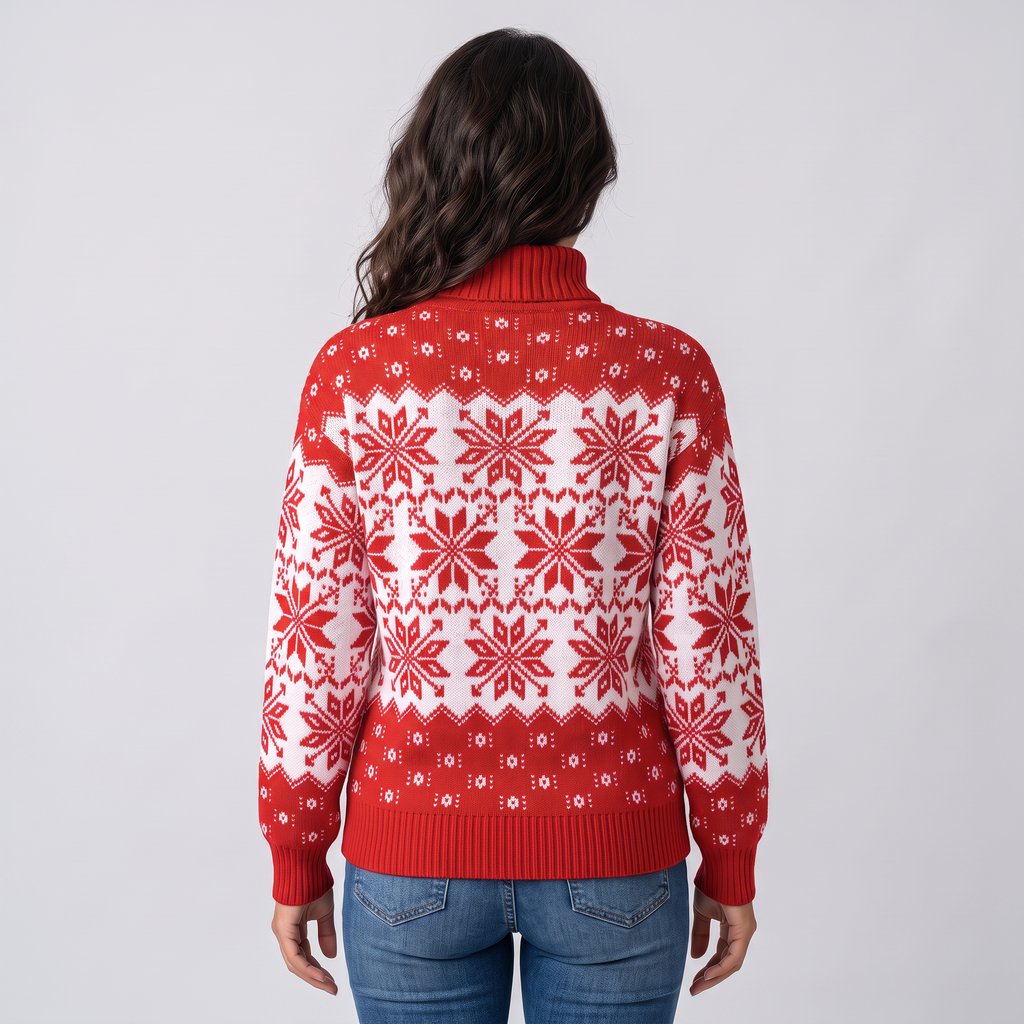Jersey Navideño Mujer Cuello Alto Copos de Nieve Integral