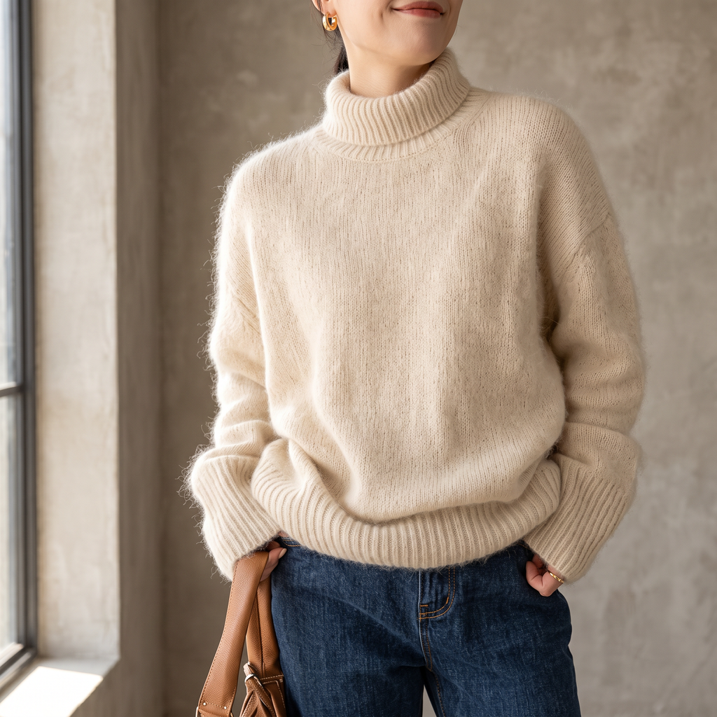 Jersey de Cuello Alto de Cashmere Suave para Mujer