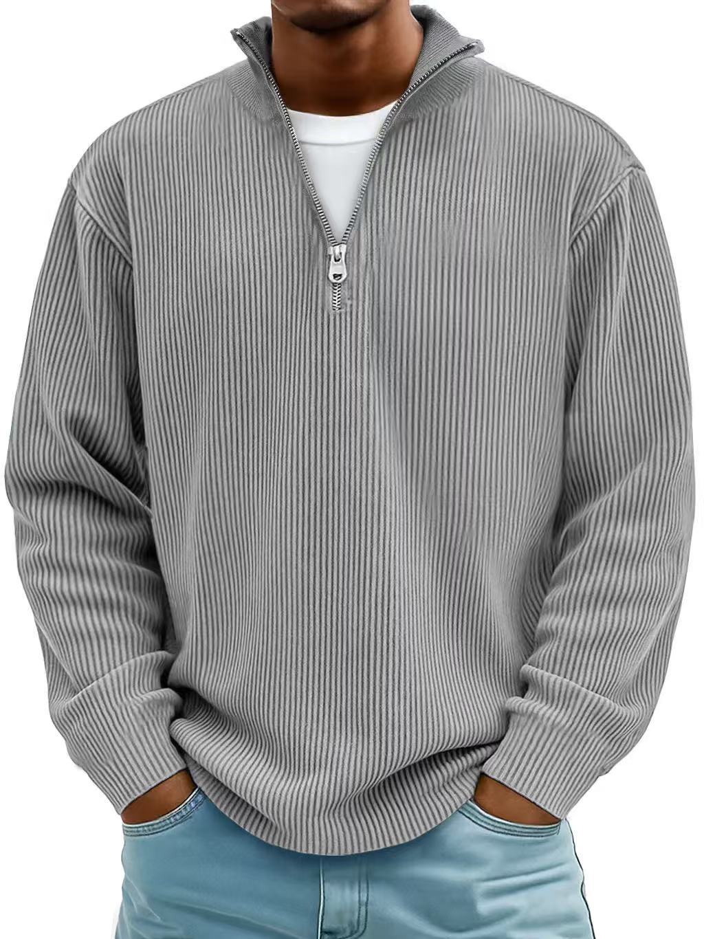 Sudadera Hombre de Punto Canalé con Media Cremallera Rojo