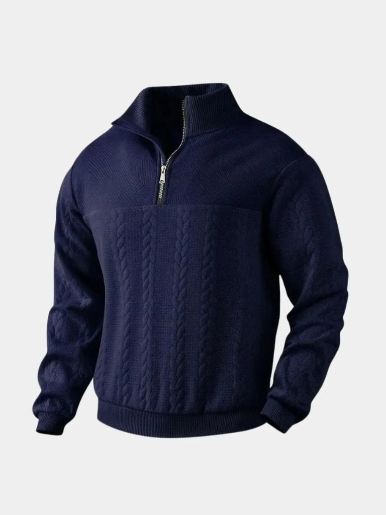 Suéter de Cuello Alto con Media Cremallera Esencial Henley - Cross & Crown
