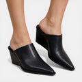 Mules Mujer Cuña Negros Piel