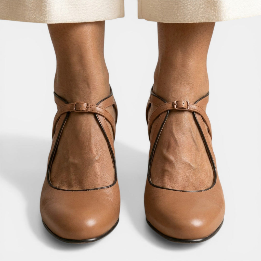 Sandalias T-strap Cuero Tacón Mujer