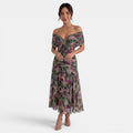 Vestido Maxi Mujer Gasa Estampado Cuello V
