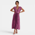 Vestido Midi Mujer Cuello V Plisado