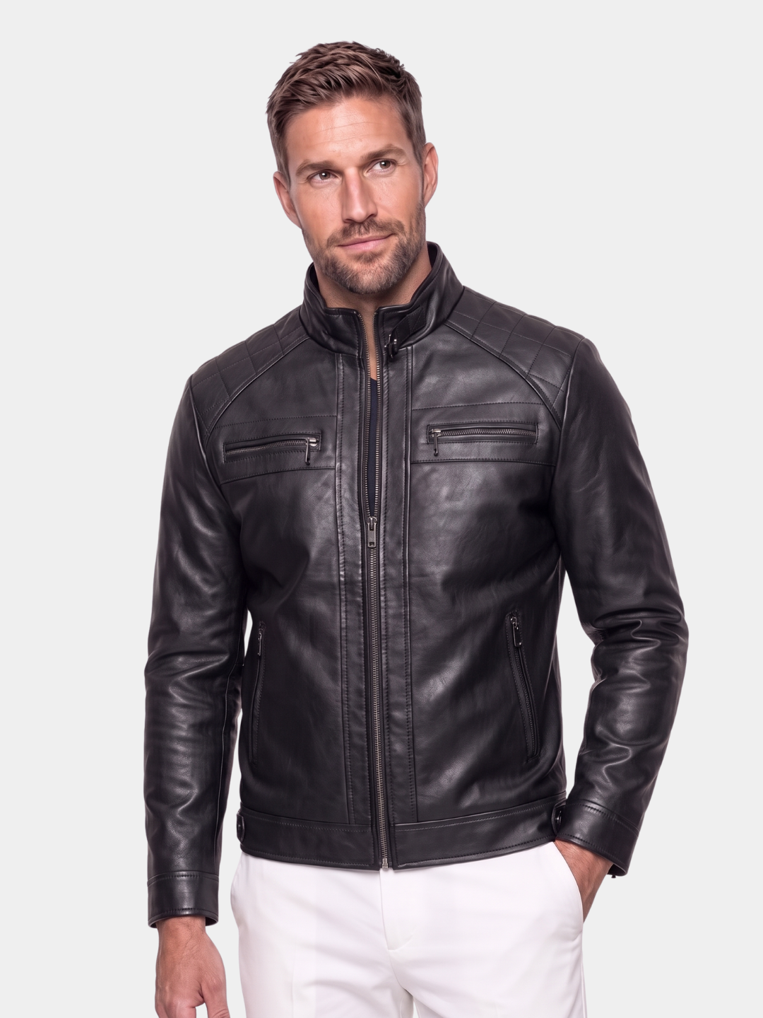 Chaqueta de Cuero Vulcan Diamond – Cross & Crown