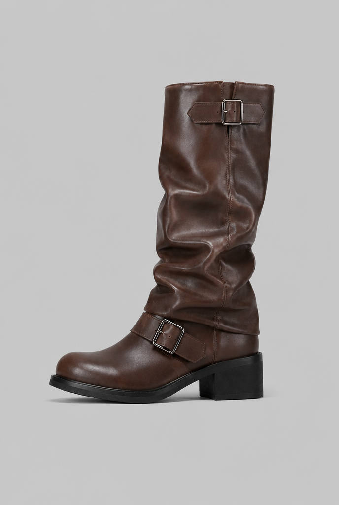 Botas Biker Mujer Slouchy con Doble Hebilla