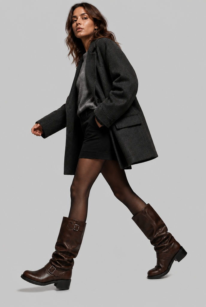Botas Biker Mujer Slouchy con Doble Hebilla