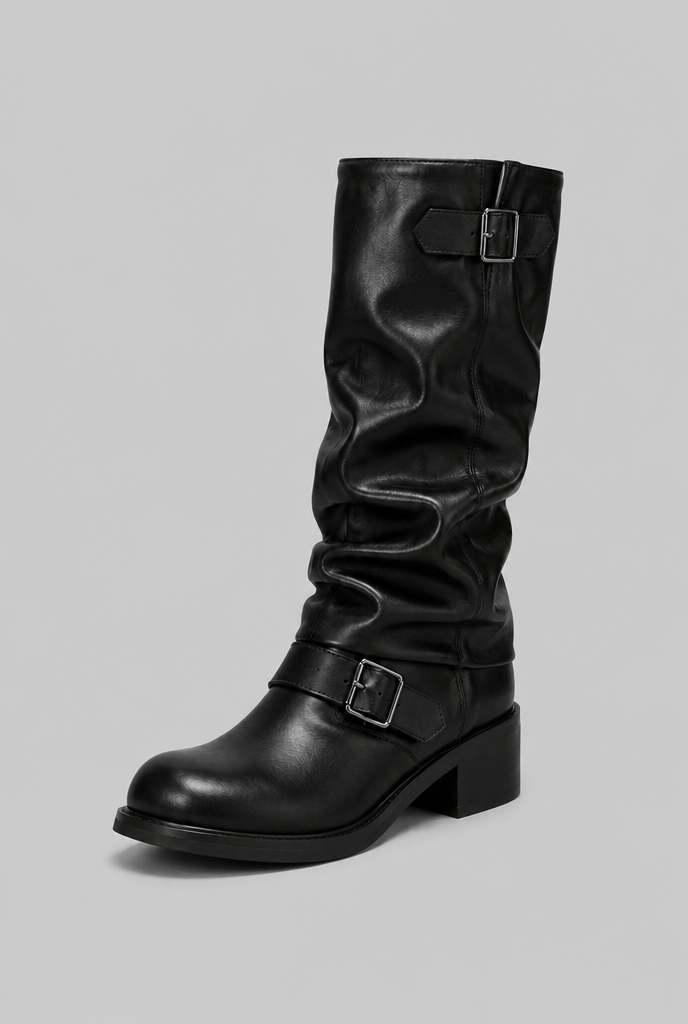 Botas Biker Mujer Slouchy con Doble Hebilla