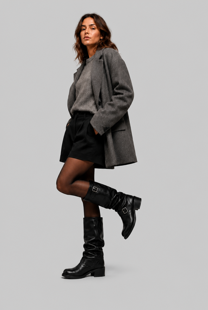 Botas Biker Mujer Slouchy con Doble Hebilla
