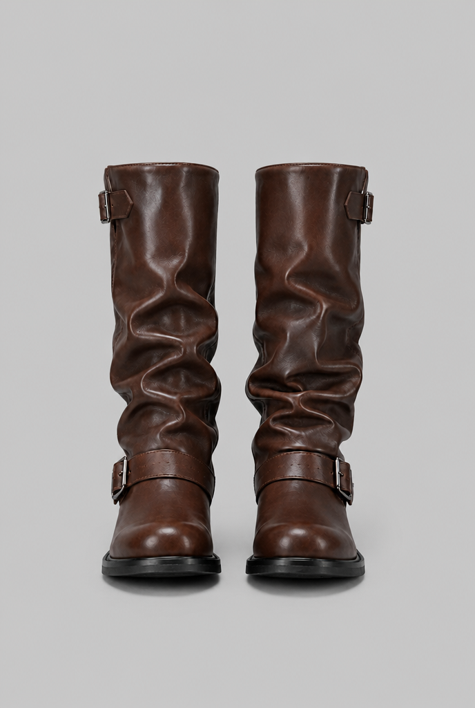 Botas Biker Mujer Slouchy con Doble Hebilla