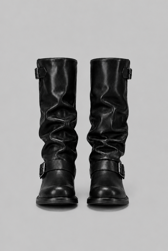 Botas Biker Mujer Slouchy con Doble Hebilla