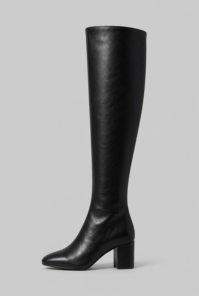 Botas Mujer Altas de Piel Lisas Tacón Ancho