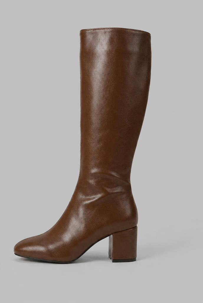 Botas Mujer Altas de Piel Lisas Tacón Ancho