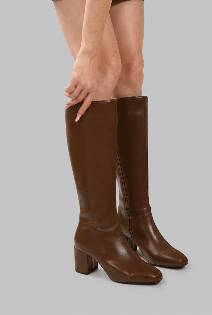 Botas Mujer Altas de Piel Lisas Tacón Ancho