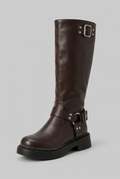 Botas Biker Mujer Altas de Piel con Correa y Hebilla