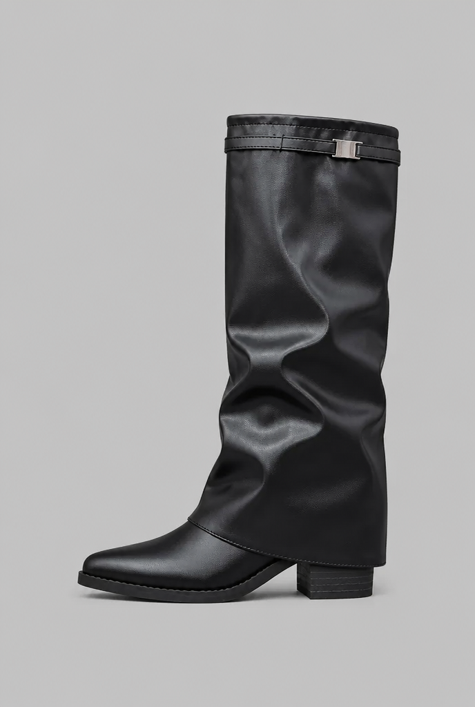 Botas Mujer Altas Efecto Piel con Vuelta y Hebilla
