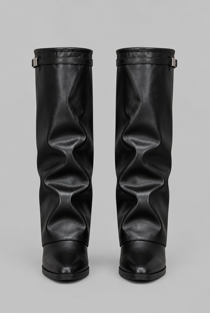 Botas Mujer Altas Efecto Piel con Vuelta y Hebilla
