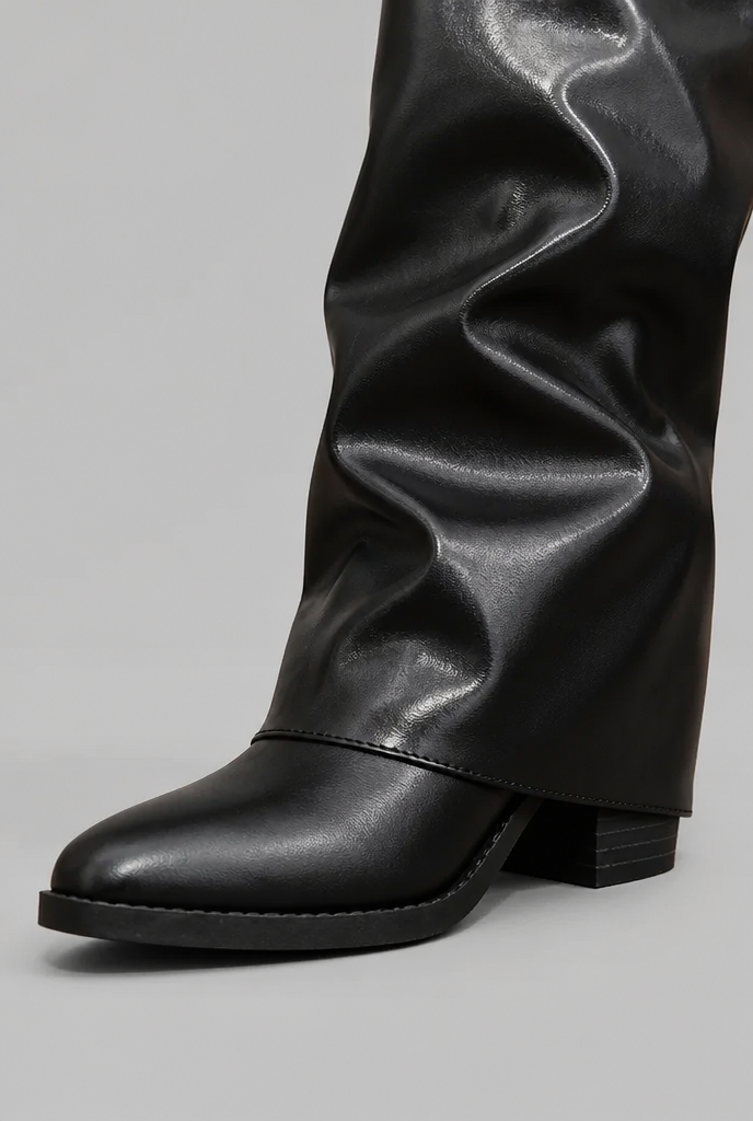 Botas Mujer Altas Efecto Piel con Vuelta y Hebilla