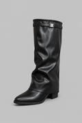 Botas Mujer Altas Efecto Piel con Vuelta y Hebilla