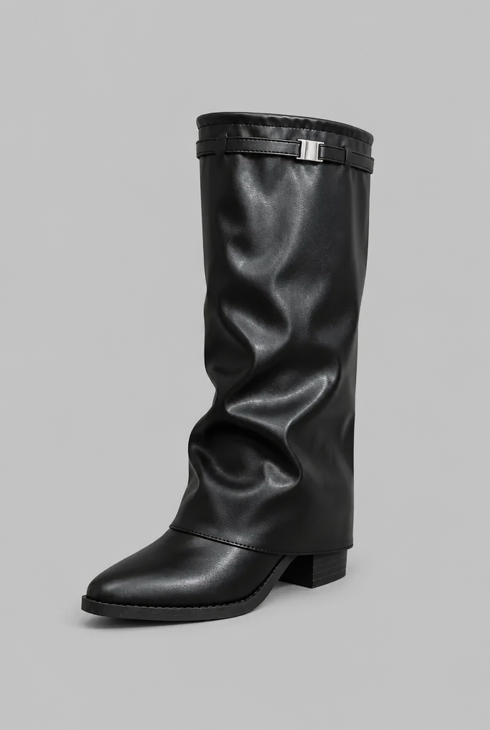 Botas Mujer Altas Efecto Piel con Vuelta y Hebilla