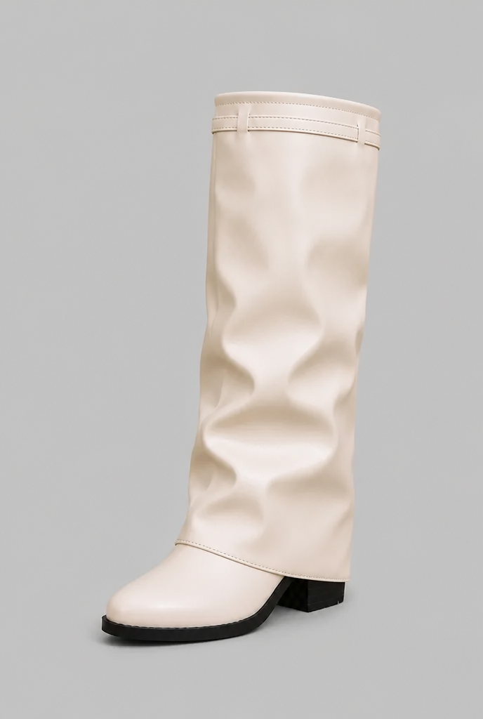 Botas Mujer Altas Efecto Piel con Vuelta y Hebilla