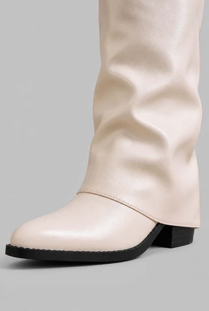 Botas Mujer Altas Efecto Piel con Vuelta y Hebilla