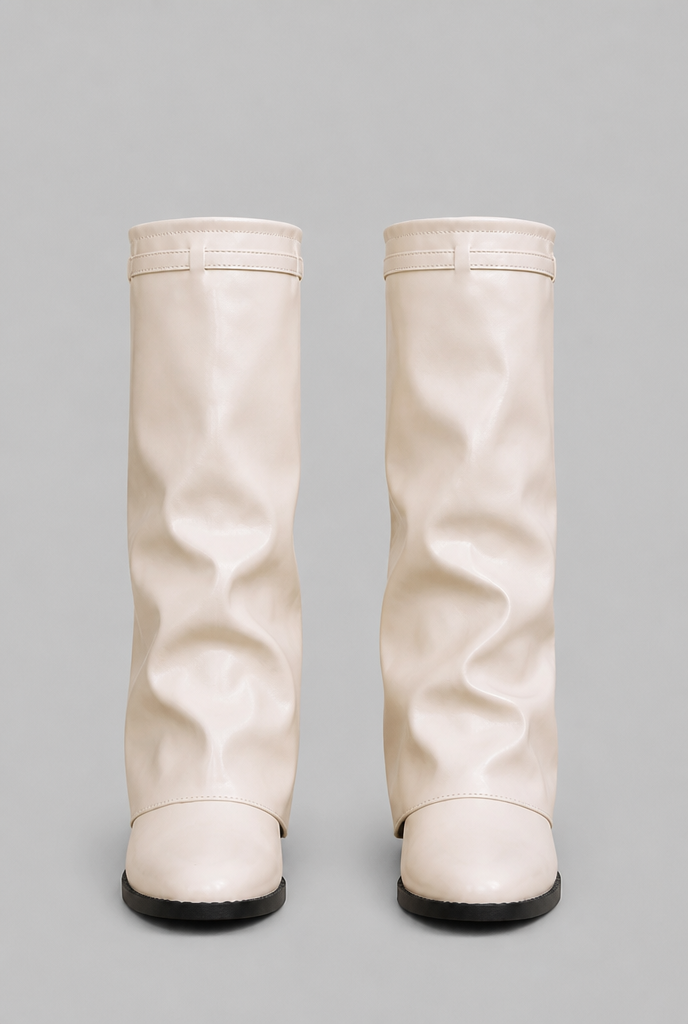Botas Mujer Altas Efecto Piel con Vuelta y Hebilla