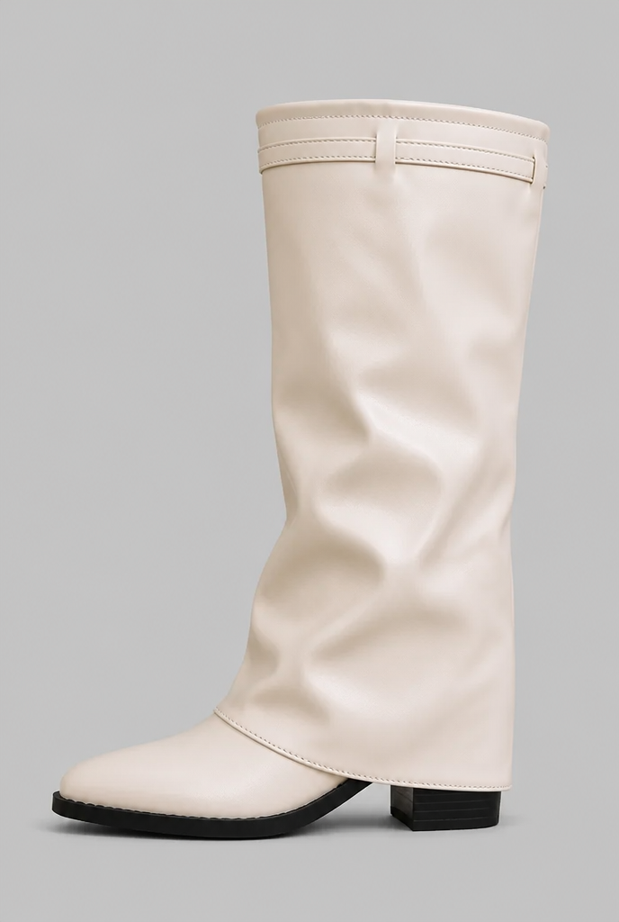 Botas Mujer Altas Efecto Piel con Vuelta y Hebilla