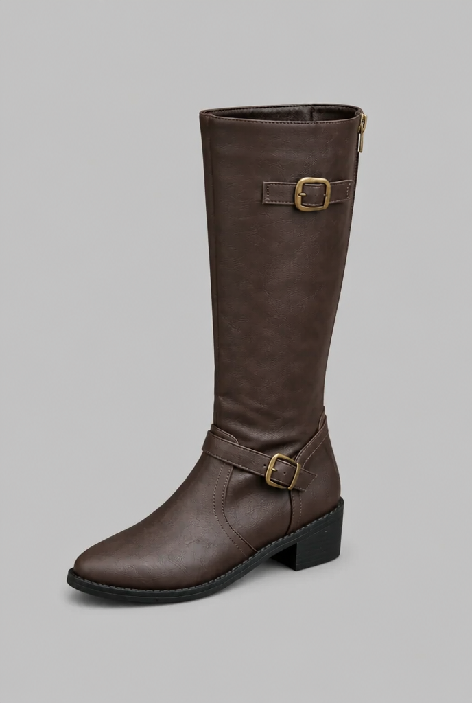 Botas Mujer Ecuestres Altas Efecto Piel con Hebillas